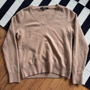 Quince Cashmere Sweater Mongolian Wool V-neck Sweater Camel Small Preppy